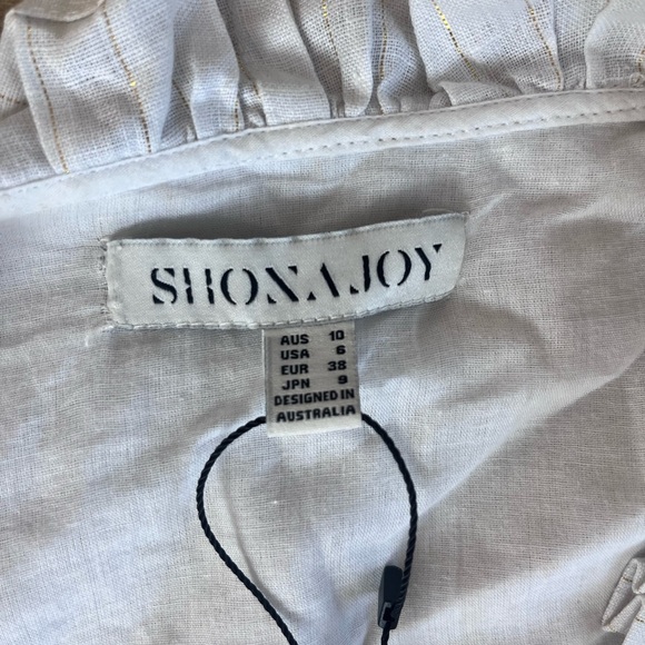 NWT SHONA JOY HOLDEN WRAP DRESS - SIZE 6- RRP $399 - WHITE & GOLD LUREX -LINEN - Picture 4 of 7